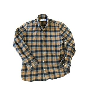 Peter Manning Flannel Shirt Mens Sz 3 Brown Black Plaid Button Down Cotton